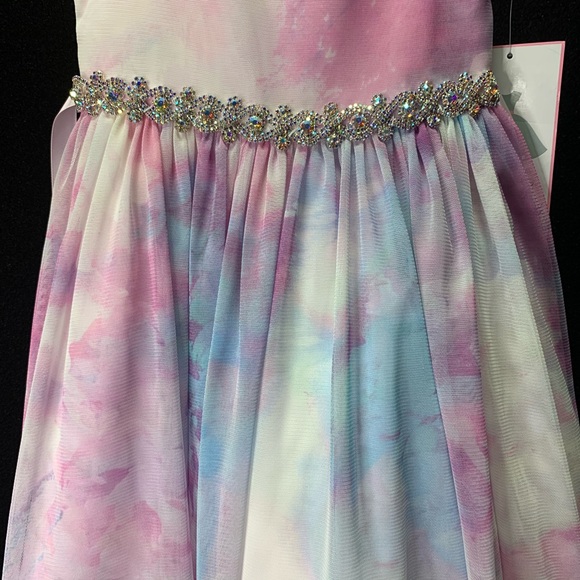 Girls Tie Dye Mesh Hi-Low Dress - Picture 3 of 9